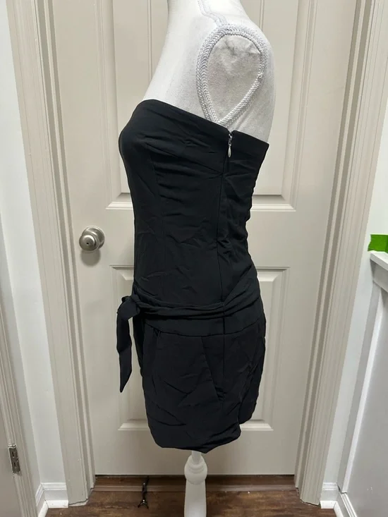 Express Black Strapless Romper with Tie Waist - Picture 3 of 6